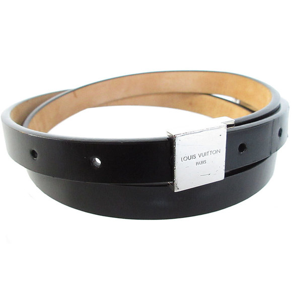 LOUIS VUITTON Belt Leather Metal Black Silver Women's s0507